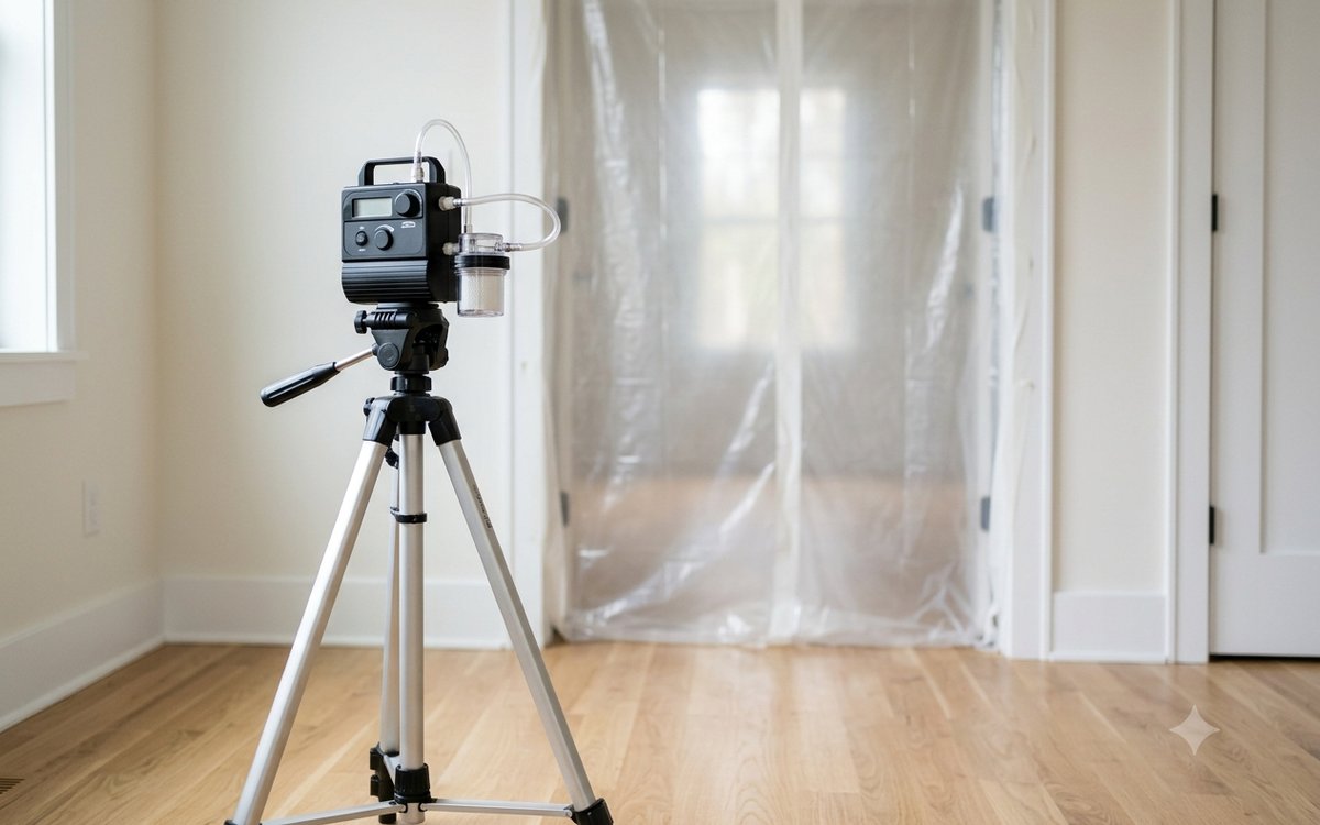 Air sampling in a finished, clean room during post-remediation clearance testing