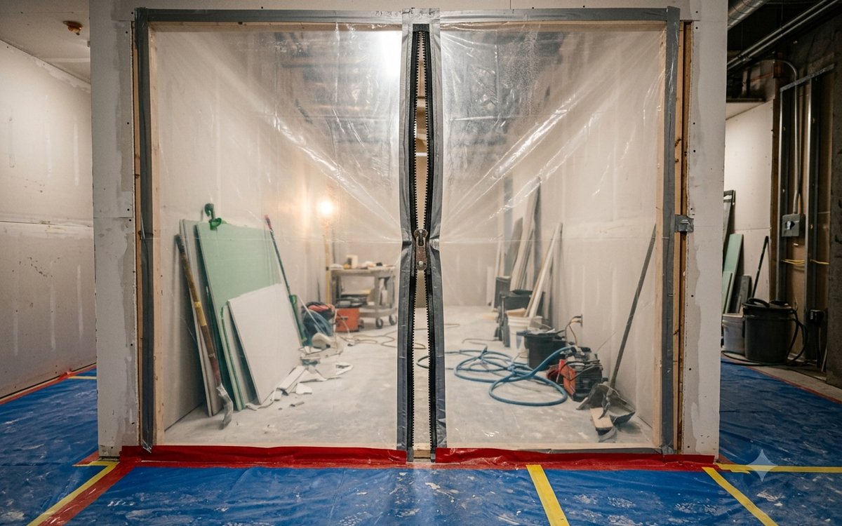 Sealed containment doorway on an active mold remediation job